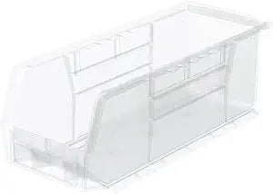 Akro-Mils 30224 AkroBins Plastic Storage Bins, Space-Saving Stackable Bins for Garage, Pantry, Craft Organization, 11" L x 4" W x 4" H, Clear, 12-Pack