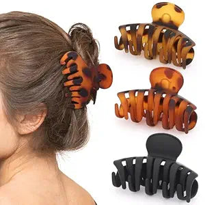 Matte Claw Hair Clips, 3.3 Inch, Black & Tortoiseshell, 3 Pack