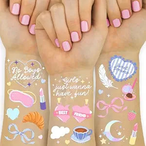 xo, Fetti Sleepover Temporary Tattoos - 72 Iridescent Foil Pcs | Birthday Decorations, Girls Pajama Night Accessory, Cute Kids Activity, Slumber Party Favor