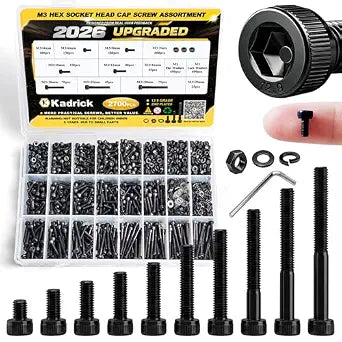 KADRICK 2700PCS M3 Screws Assortment Kit,Hex Socket Cap Head M3 Bolts Kit