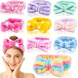 9 Pcs Spa Headband for Washing Face, Skincare Headband, Microfiber Makeup Headbands for Women Girls, Face Wash Skin Care Headbands, Facial Make Up Hair Head band, Bow Shower Hair Band for Teens Gift