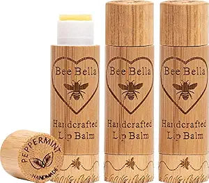 Bee Bella Peppermint Lip Balm 3-Pack, Organic Beeswax & Vitamin E