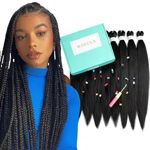 Pre Stretched Braiding Hair 20 Inch 8 Packs Long Black Braiding Hair Pre Stretched Professional Prestretched Braiding Hair Extensions Synthetic Crochet Twist Braids (1B, 20 Inch (pack of 8))