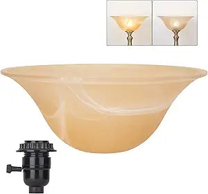 Glass Lamp Shade Replacement for Torchiere Floor LampsLamp Shade for Floor Lamp Compatible with E26 Socket, Standing Lamp Replacement Shade, Alabaster Glass Bowl Shade,E26 Socket Not Include (Amber)