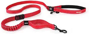 EzyDog Road Runner Hands Free Dog Leash  Waist Leash for Dog Walking, Jogging and Running with Zero Shock Bungee, Reflective Stitching, and Adjustable Waist (Red)