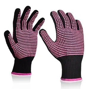 Sopito Heat Resistant Gloves for Hair Styling, Silicone Bump, 2Pcs Rose Red