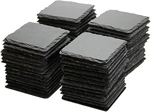 MONKEY SUN 60 Pack 4 x 4 Inch Gorgeous BlackSlate Stone Coasters Bulk Square Cup Coaster forLaser Engraving,Painting,Drink Bar KitchenHome,DIY Handmade Natural Rough Edge,Set of 60