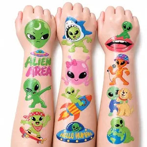 96 PCS Cute Alien Pre-Cut Temporary Tattoos for Kids