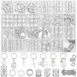 Lucomb 259 Pcs Hair Jewelry, Hair Accessories for Braids Silver Loc Jewelry for Hairs Dreadlocks Braid Jewelrys Hairs Cuffs Clips Dreadlock Accessories for Women's Loc Charms Rings Decoration