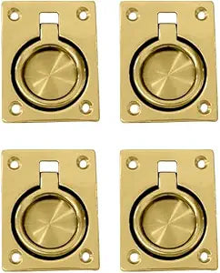 QCAA Flush Ring Pull, 2-1/2"x1-7/8, Polished Brass, 4 Pack, Made in Taiwan