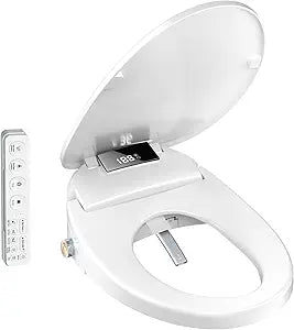 WLJBIDET Electric Heated Bidet Toilet Seat with Remote Control, Adjustable Warm Water & Pressure, Air Drying, Self-Cleaning Nozzle, Oscillating Cleaning, Display Screen, Slow Closed Lid - Elongated