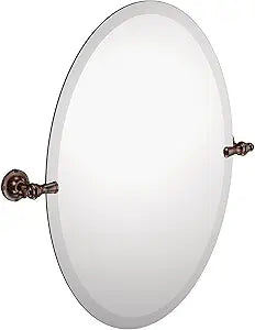 Moen Gilcrest Oil Rubbed Bronze 26-Inch x 23-Inch Frameless Pivoting Mirror, Oval Tilting Mirror for Bathroom Vanity, DN0892ORB