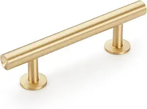 6-Pack Solid Brass Cabinet Pulls, Gold Kitchen Cabinet Handles, Gold Dresser Drawer Pulls, Modern Furniture Hardware, 3 Inch Hole Center, Brushed Finish