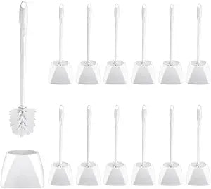 FoldTier 15 Sets Toilet Holder and Brush Set 16.14 Inch Toilet Bowl Cleaner Brush with Caddy Bathroom Scrub Plastic Scrubber with Long Handle for Bathroom Cleaning, Easy to Assemble (White)