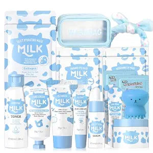 19PCS Milk Skincare for 10-12 Kids Girls Gift Set, Moisturizing Facial Kit