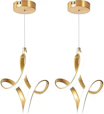 2 Packs Modern Led Pendant Light 5500K Cold White Kitchen Island Pendant Light Fixtures Adjustable Height Led Pendant Lamp for Kitchen Island Dining Room Hanging Light, 2 Packs (Gold)