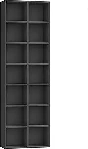 FOTOSOK 71'' Tall Bookshelf with 14 Cubes, 7 Tier Double Wide Black Bookshelf with 6 Adjustable Shelves, 19.6" Narrow Bookcase DVD/CD Media Storage, Space Saving Display Shelf Cabinet, Black