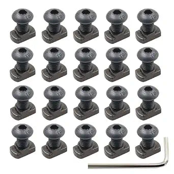 24 Sets M5 Mlok T-Nuts & Screws Replacement Sets Steel, for Mlok System Accessory Installation, with Allen Key (M5-Button-Head Cap)
