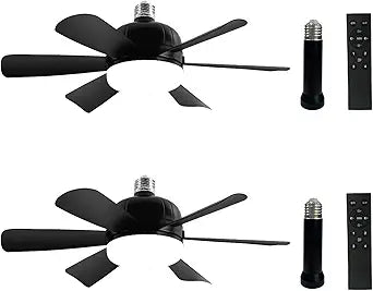 2Pack Socket Fan Light, LED Socket Ceiling Fans with Lights and Remote, 18 Inch Low Profile Screw in Ceiling Fan Light, Dimmable 3000-6500K Fan Light Bulb for Bedroom, Kitchen, Laundry Room, Garage