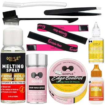 Wig Glue for Front Wigs Adhesive for Closure Wigs Extensions - Lace Melting Spray for Wigs Lace Front Hair Glue Tools with Remover Hair Wax Stick Edge Control Wig Cap Edge Comb Elastic Bnad Set