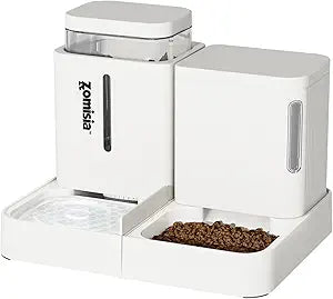 ZOMISIA Gravity Cat Feeder and Water Dispenser, 2 in 1 Cat Self Feeder with 180 Degree Rotatable, 2 Pack Automatic Feeding Large Capacity for Small Medium Dog Puppy Kitten, White, 0.8 Gallon x 2