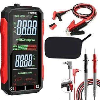 2026 Upgraded FS899L Digital Multimeter, 6000 Counts True RMS Auto-Ranging AC/DC Voltage Tester, NCV Capacitance Meter, USB-C Rechargeable Color Screen with 2 Alligator Clips