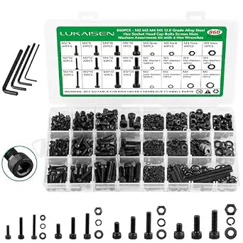 860Pcs M2-M5 Metric Screws, 12.9 Alloy Steel Hex Bolts & Nuts Kit