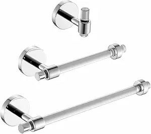 Acrylic Bathroom Hardware Accessories Set - Chrome Hand Towel Holder Toilet Paper Holder Towel Hook - Wall Mounted Bath Towel Bar Set 3 Pieces SHUNLI