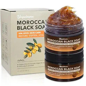 2 PCS Unrefined Moroccan Black Soap, Argan Oil Black Beldi Soap SPA Level