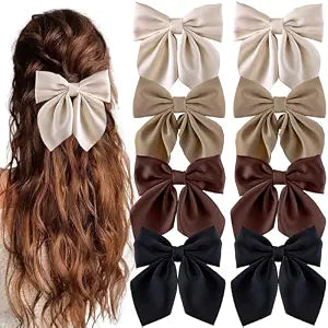 8 Pcs Hair Bows for Women Short Tail Bow Hair Clips Small Alligator Barrettes Cute Accessories for Girls(Black/Khaki)
