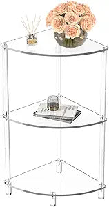 Eglaf Acrylic Triangle End Table - 3 Tier Corner Side Table - Small Corner Table for Living Room, Bedroom, Bathroom - 11.8'' L x 11.8'' W x 26 ''H