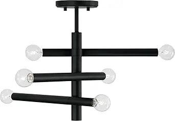 Capital Lighting 251261MB Zane Modern Minimalist Sputnik Style Sleek Lines Semi Flush Ceiling Light, 6-Light 360 Total Watts, 14" H x 21" W, Matte Black