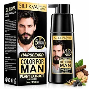 Black Men's Beard & Mustache Dye Shampoo,3-in-1 Gray Hair Coverage