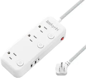 3 USB(USB C) Appliance Extension Cord with Individual Switches, 5Ft Long Braided Cord with 6 outlets, Flat Plug Surge Protector Power Strip for Nursery Kitchen Home Office Dorm Essentials