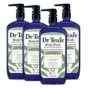 Dr Teal's Body Wash with Pure Epsom Salt, Cannabis Sativa Hemp Seed Oil, 24 fl oz (Pack of 4)