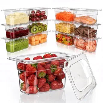 West Bay 12-Pack 1/9 Size 4''Deep NSF Polycarbonate Food Pans with Lids, Clear Commercial Hotel Pans, Food Storage Containers for Restaurant, Food Prep, Buffet, Salad Bar, Home Kitchen & Catering