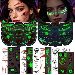 Glow in the Dark Halloween Glitter Freckles Temporary Tattoo Set