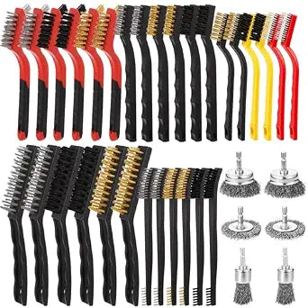 36 Pcs Wire Brushes for Cleaning Stainless Steel/ Nylon/ Brass Metal Brush Set with Curved Handle Grip Carbon Steel Wire Wheel for Drill Grinder Wire Brush for Rust Paint and Dirt Removal