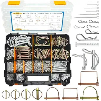 383 PCS Heavy Duty Pin Assortment Kit, Hitch Pins R Clip PIns/Hair Pins/Lynch Pins /PTO Pins/Clevis Pins/Cotter Pins for Trucks Trailers Tractors Mowers 3 Point Accessories, Farm,Lawn and Garden