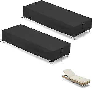 2 Pack Patio Chaise Lounge Covers, 83 Inch Rectangle Waterproof Outdoor Lounge Chair Covers, Outdoor Pool Lounge Chair Furniture Cover (Black, 83" L x 30" W x 12" H - 2 Pack)