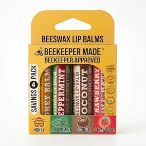Lip Balm, Honey/Peppermint/Coconut/Strawberry, 4 Pack