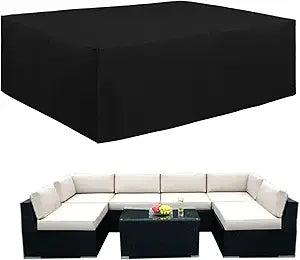 Easy-Going 600D Heavy Duty Patio Furniture Cover, Outdoor Rectangular Table and Chair Set, Waterproof Sectional Set (110"L x 84"W x 28"H, Black)