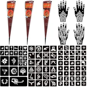 Moricher Temporary Tattoo Kits 3 Henna tattoo cones 101 Stencils