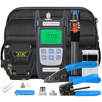 Fiber Optic Terminal kit 9-in-1 FTTH Tool kit Equipped with S-6C Optical Fiber Cleaver and high Precision Optical Power Meter A-Y710A (-70~+10dBm) Well as Wire Stripper Fibre Tool kit