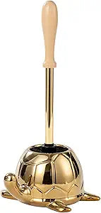 Turtle Base Toilet Brush Set - Gold Ceramic Toilet Scrubber Brush 7.5 Bowl Cleaner with Ergonomic Handle, Mini Cute Bathroom Cleaning Brush - Bathroom Decor