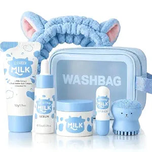 Milk Skin Care Set for Kids Teen Girls, 7PCS Daily Gentle Skin Care Set