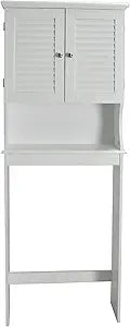 Redmon Louvered Double Doors Over the Toilet Space Saver Storage Cabinet (Full Side Panels), Adjustable Center Shelf, 23.50 Inch Width x 63.00 Inch Height, White Semi Gloss Enamel Finish