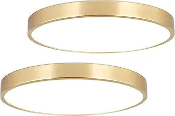 SOTTAE 2 Pack 12 Inch Brushed Gold Metal Flush Mount LED Ceiling Light,3000K-5000K 20W Thin Round Ceiling Lamp,Modern Low Profile Ceiling Light Fixtures for Bedroom Living Room Kitchen Bathroom