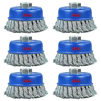 SALI 6 Pack Wire Cup Brush, 4 Inch Twisted Knotted Cup Brush for Grinders, with 5/8-11 Inch Arbor for Heavy Cleaning Rust, Stripping and Abrasive, for Angle Grinder
