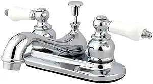 Kingston Brass KB601PL Restoration 4-Inch Centerset Lavatory Faucet with Porcelain Lever Handle, Polished Chrome